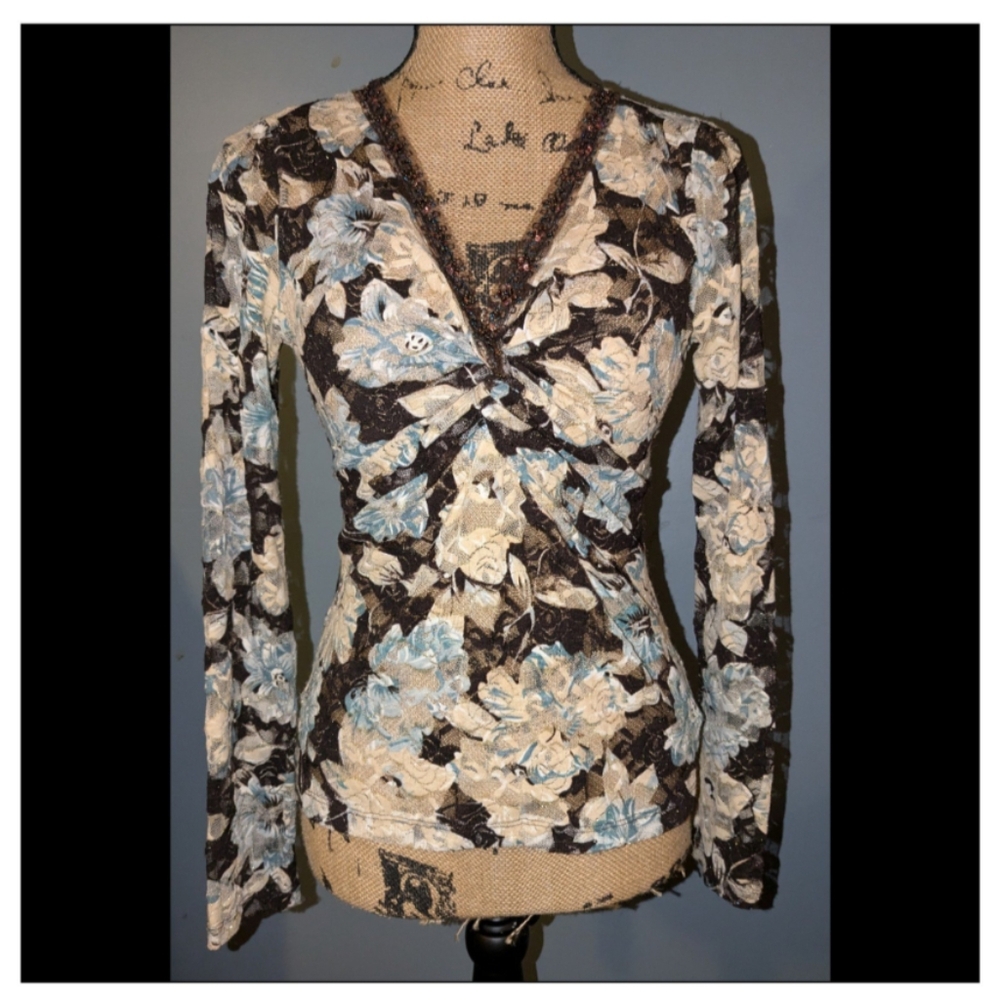 Karen Kane small floral sheer top